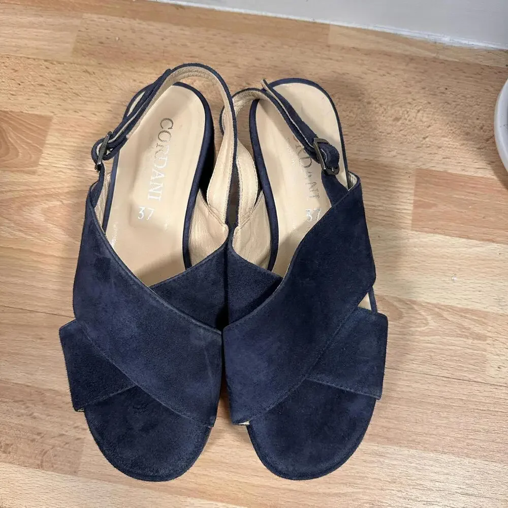 Cordani Womens Kaylee Navy Suede Open Toe Ankle Strap Wedge Sandals Shoes 37